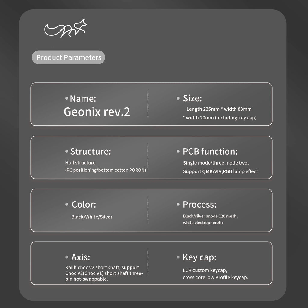 Chosfox Geonix48 Rev.2 Low Profile Keyboard Three Mode Portable Mechanical Keyboard Kit Support QMK/VIA For MX and Choc Switch Qme