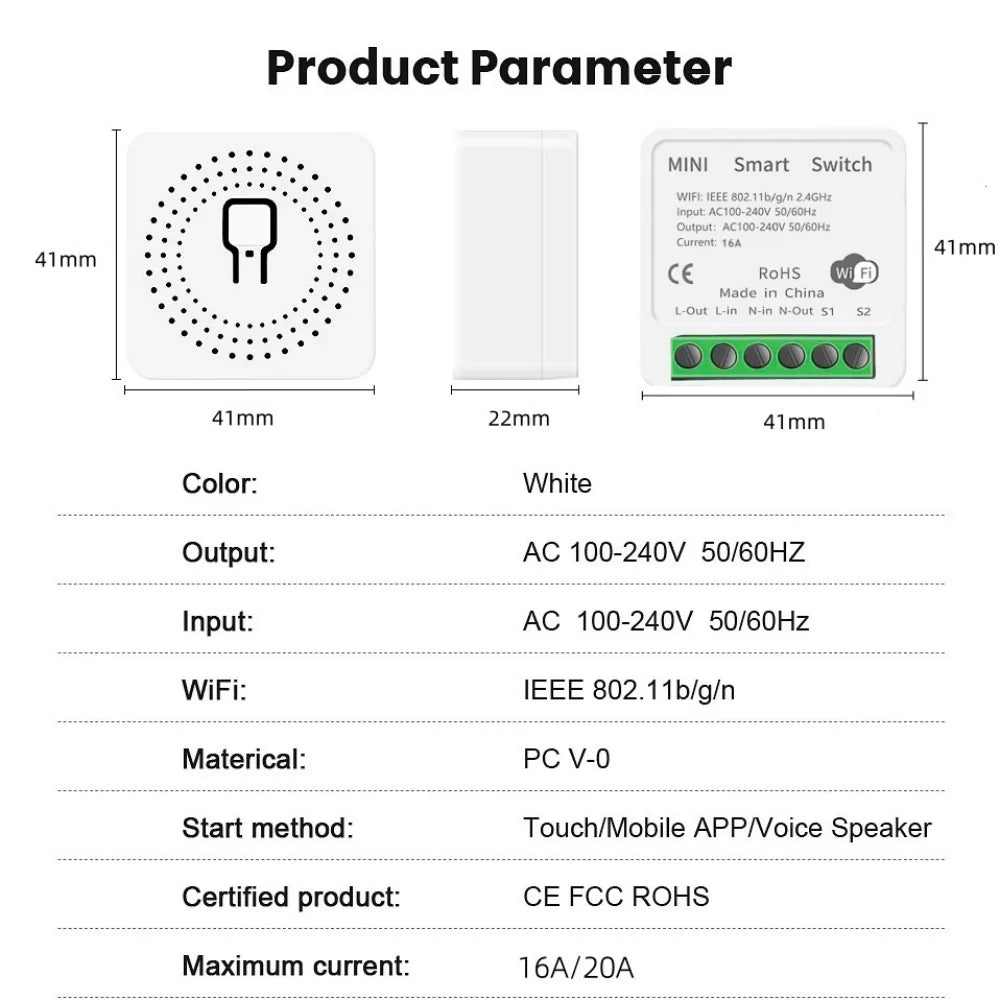 16A 2-way Control Tuya WiFi Smart Switch with Energy Monitor Switch Mini Smart Breaker Smart Life Control Alexa Via Google Home Qme