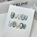 Bag Dreamy Blue Press-on Nails Handmade Short Oval Shape Ombre Qme GJ-CDJ-ZB43-M