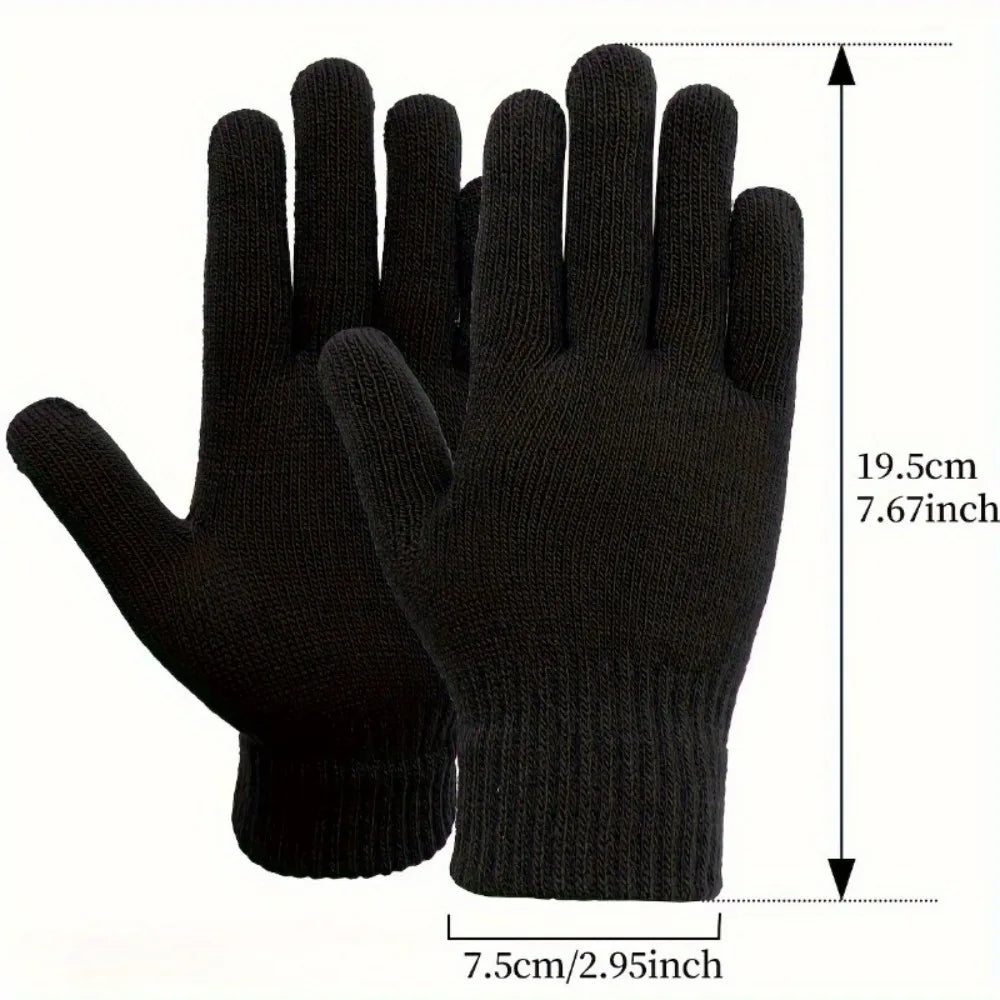 2/5 Pairs Winter Solid Color Knitted Gloves Warm Soft Elastic Cuff Thermal Mittens For Men Women Daily Outdoor Wear Qme
