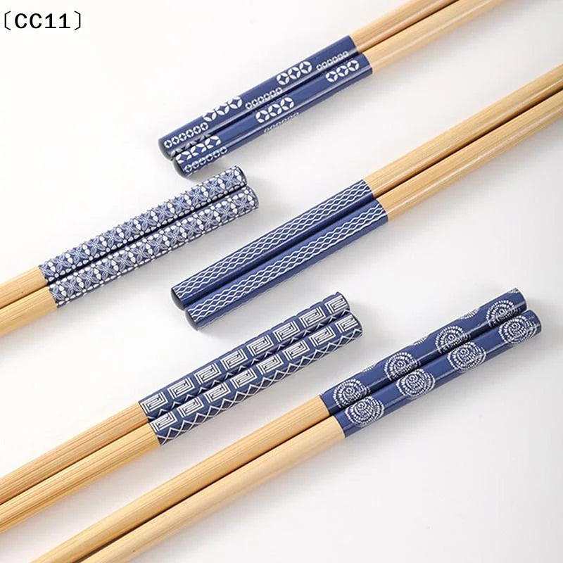 Reusable 5 Pairs Tableware Handmade Bamboo Japanese Wood Chopsticks Qme