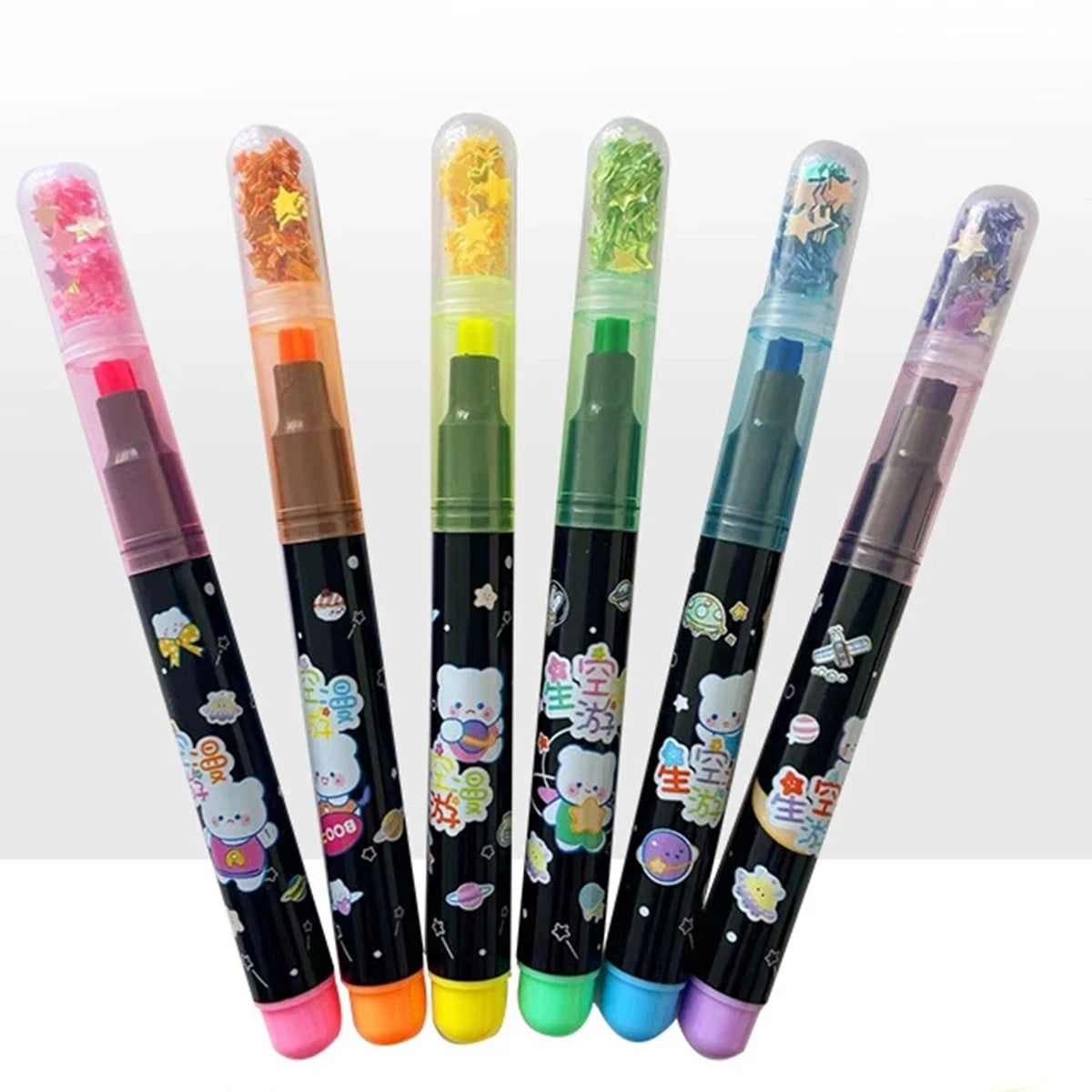6Pcs/set Cute Star Stamp Highlighter Color Art Marker DIY Hand Account Pen Office Stationery Student School Drawing Supplies Qme