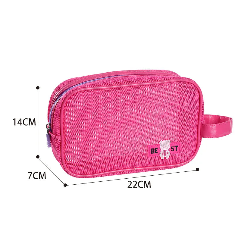Hot Sale Portable Handheld Toiletries Bag Outdoor Travel Cosmetic Organizer Mesh Toiletry Organizer Trendy Beach Cosmetic Pouch Qme HandbagRoseRed