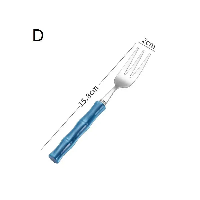 Bamboo Handle Acrylic 304 Stainless Steel Cutlery Tableware Knife Qme D Blue