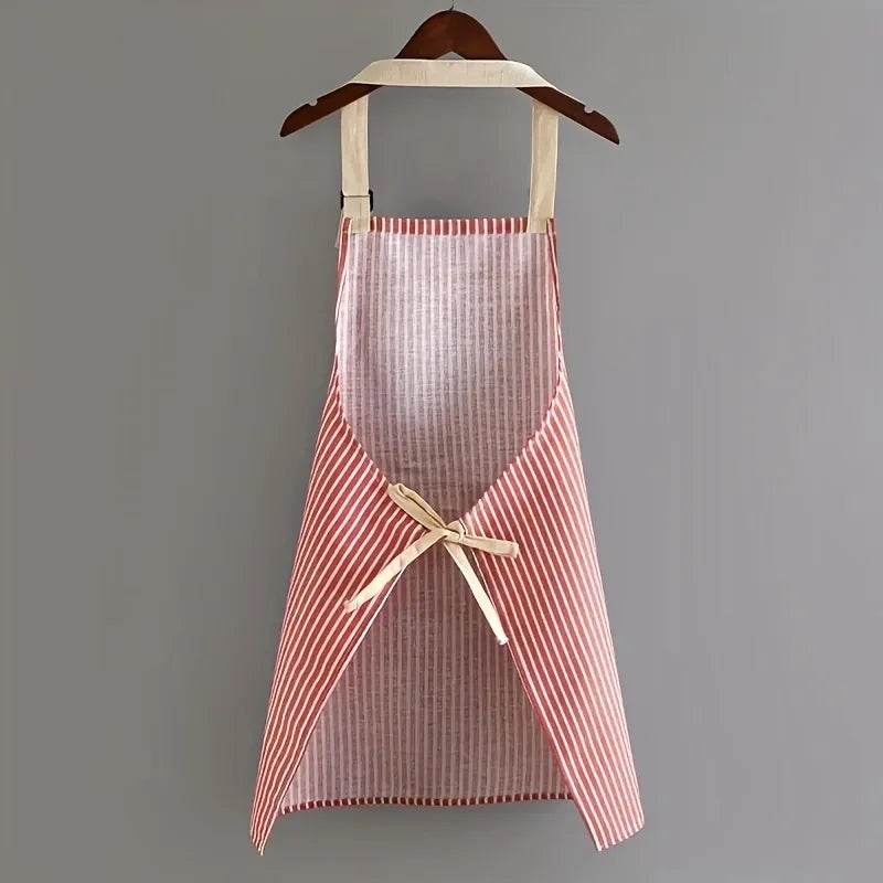 Striped Cotton Linen Apron, Adjustable Neck Strap, Kitchen Cooking Apron With Pocket, For Women Men Qme