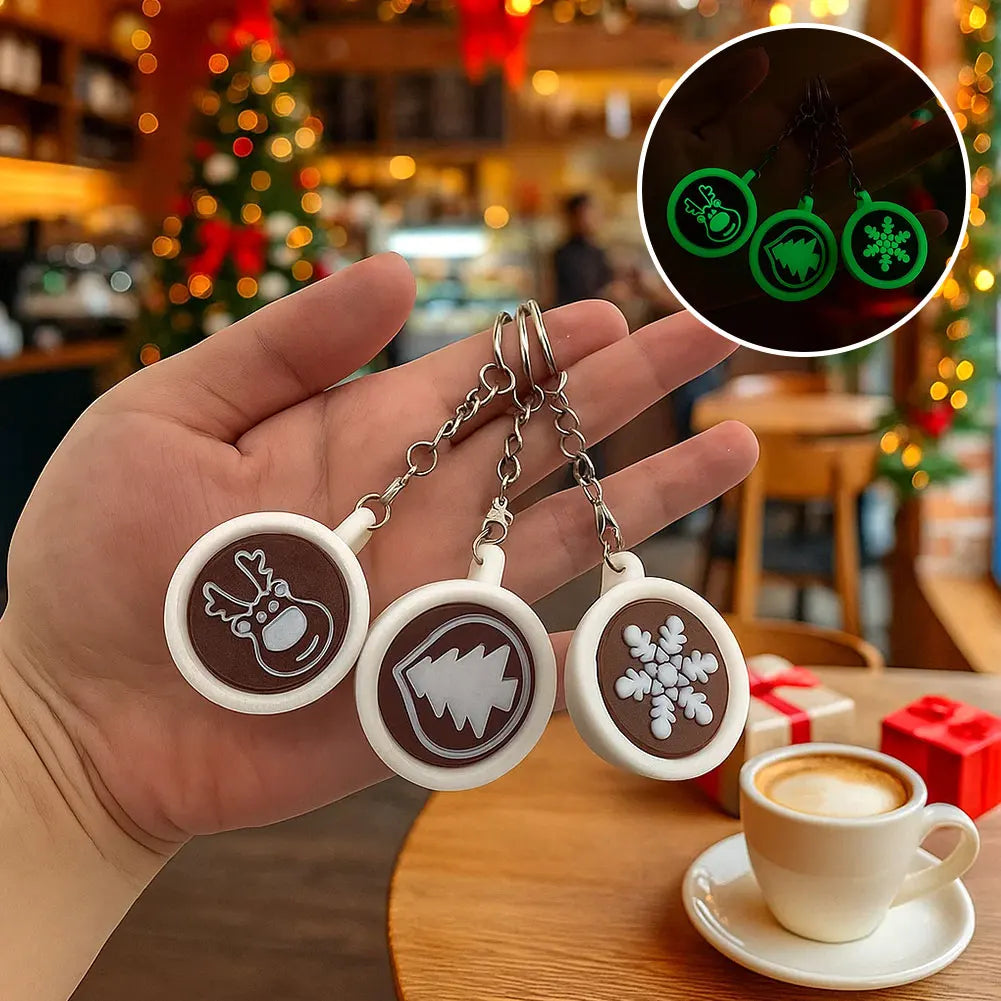 Christmas Coffee Cup Keychain Cute Charms Glow Dark White Parts Gifts Qme kafeibeigua-green