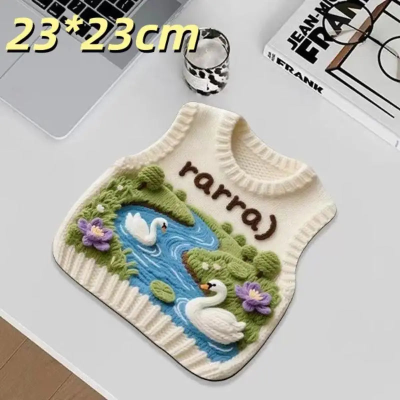 Desk Anti-slip Sweater Mouse Mat Simulated Printing Knitted Pad Cute Qme A19