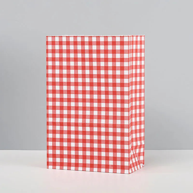 Colored Checkered Kraft Paper Bag Valentine's Day Christmas Packaging Qme 15x8x23cm Red