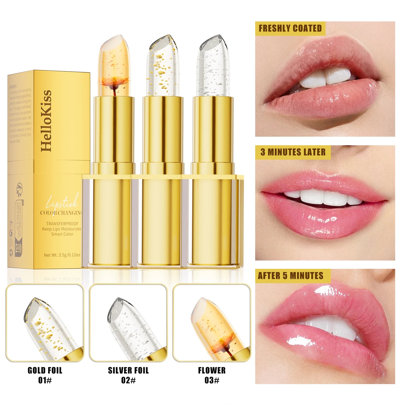 Temperature Color Changing Flower Lipstick Transparent Waterproof Moisturizing Crystal Jelly Pearlescent Lip Balm Cosmetic Qme