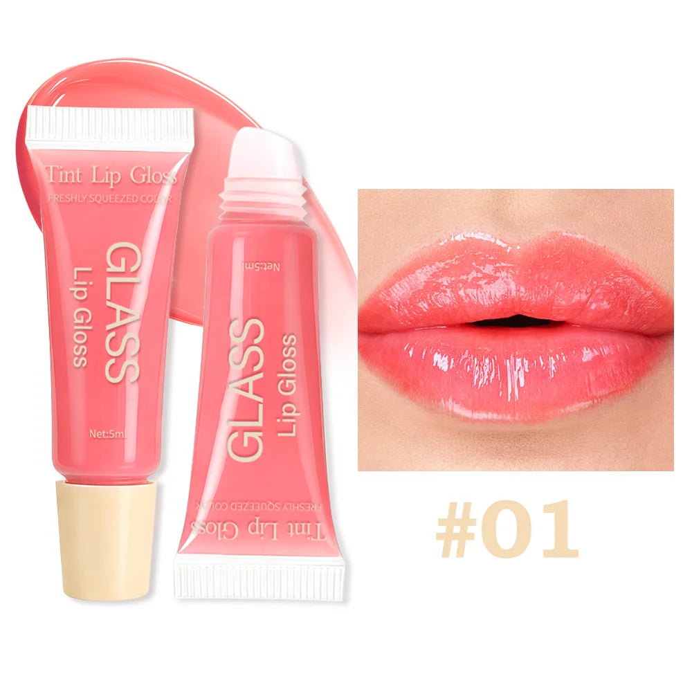 3-Color Glass Tint Lip Gloss Long Lasting Non-sticky Hydrating Qme Strawberry