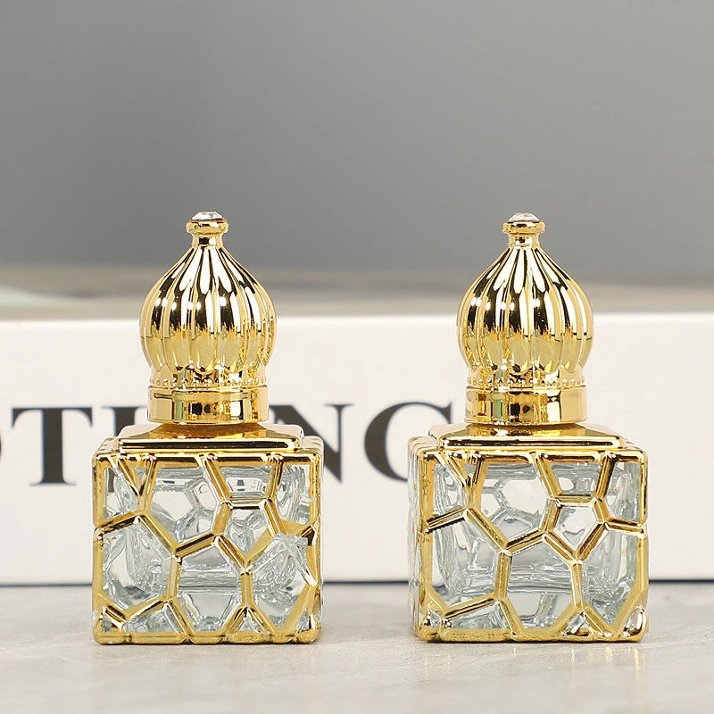 Cube Gold Glass Bottle Empty Cosmetic Containers Travel Portable Qme