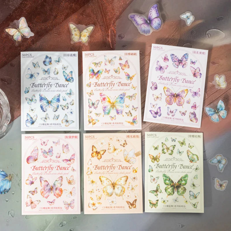 50pcs Butterfly Stickers pack Junk Journal Planner Collage Aesthetics Decoration Scrapbooking Supplies School Stationery Sticker Qme