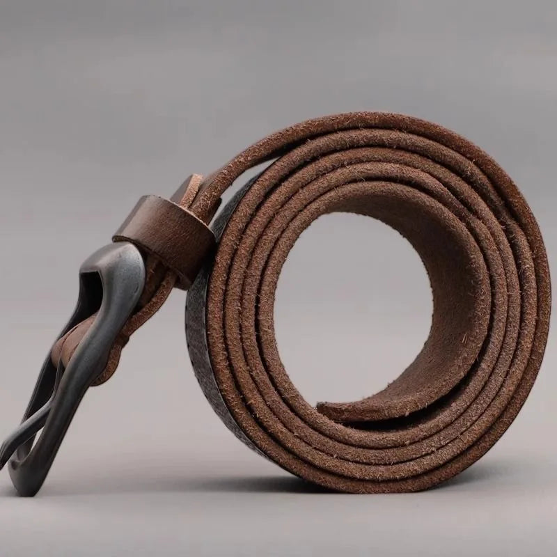 Men's Leather Belt Vintage Needle Buckle Casual Denim Waistband Slim Qme