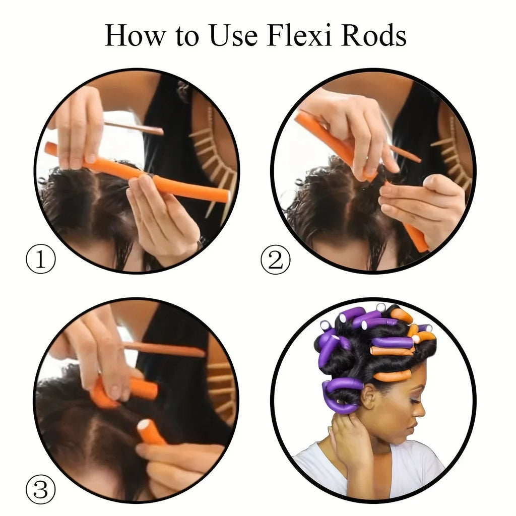 10PCS Flexible Heatless Hair Rollers - Bendy Twist Curling Rods For DIY Soft Foam Curls - Hair Styling Tools For Natural Qme
