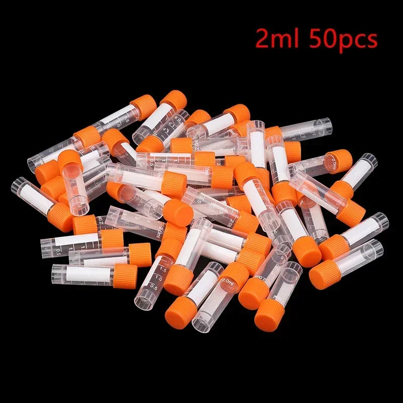 Plastic Test Tubes Vials Sample Container Powder Screw Cap Bottles PP Qme