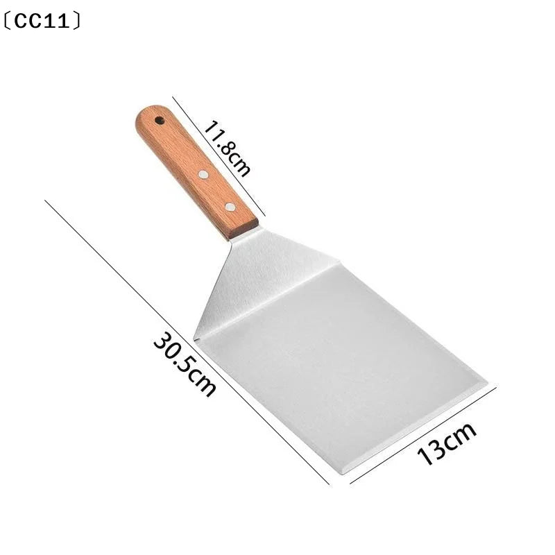 Stainless Steel Steak Spatula Non-stick Pancake Barbecue Tongs Wood Qme