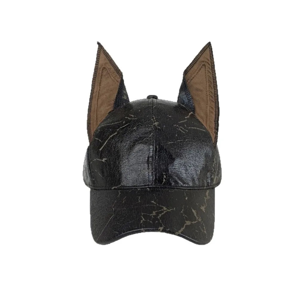 Multifunction Solid Dog Ears Baseball Cap PU Punk Style Leather Baseball Cap Sunshade Adjustable Sunshade Hat Spice Girl Qme Style C
