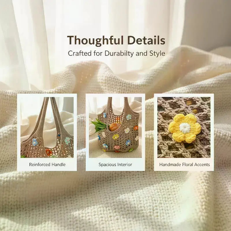Women's Knitted Shoulder Bag Summer Flowers Handbag Ins Large Capacity Shopping Tote Bags Woven Hollow Mesh Beach Bags Qme