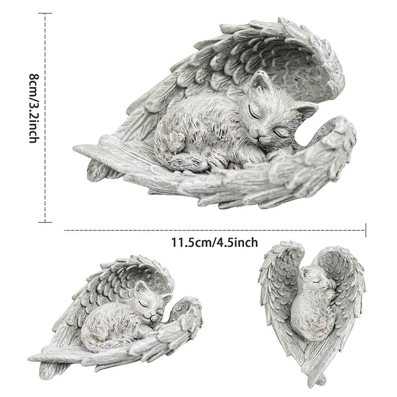 Mini Pet Cat Dog Angel Statue Resin Sleeping Sculpture Memorial Qme