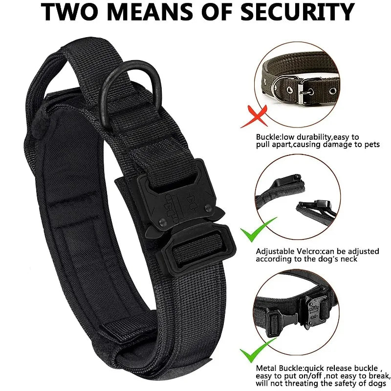 Tactics Dog Collar Control Handle Adjustable Training Nylon Heavy Qme