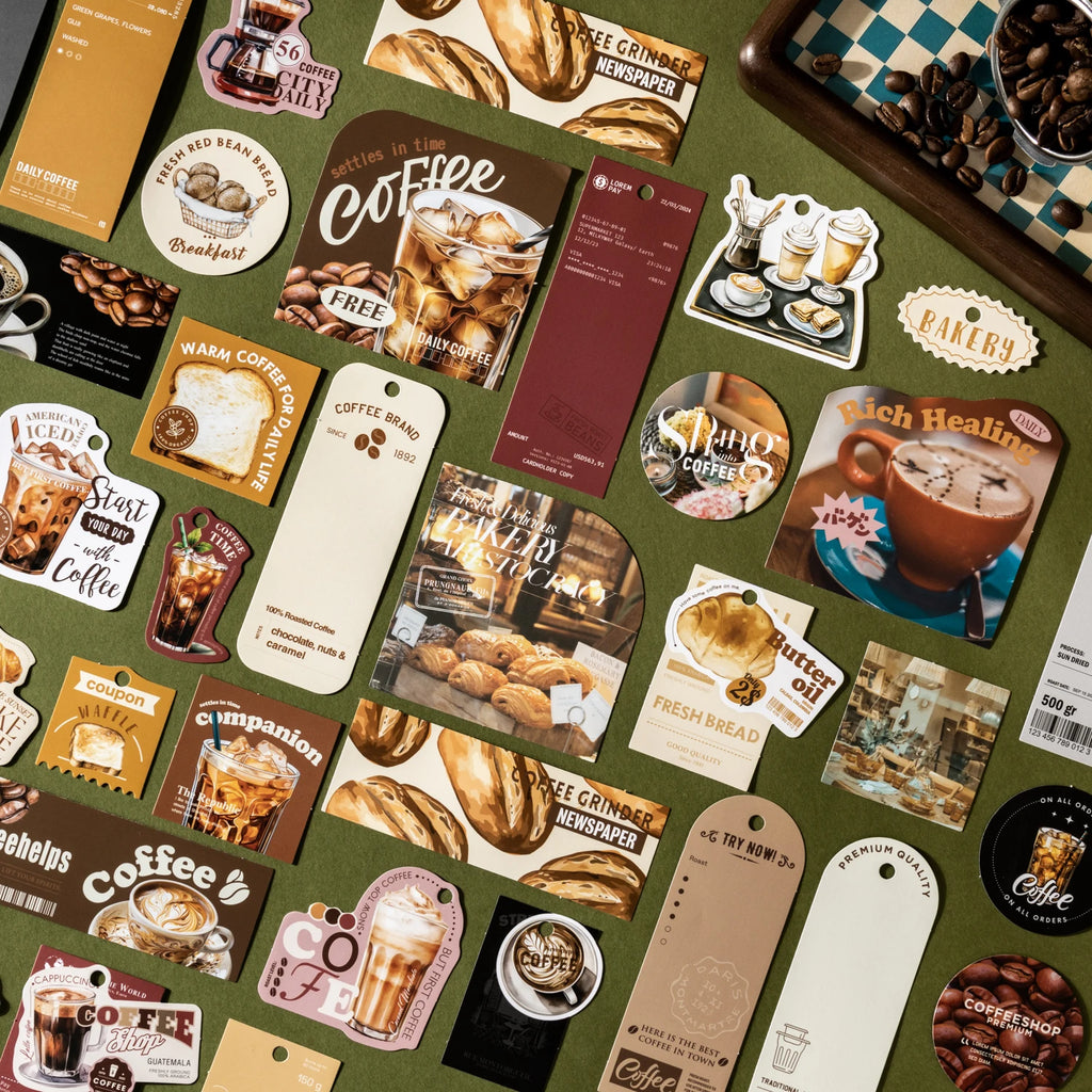 30 Sheets Coffee Theme Punch Hole Stickers for DIY Scrapbooking Guitar Phone Case Notebook Decoration Qme