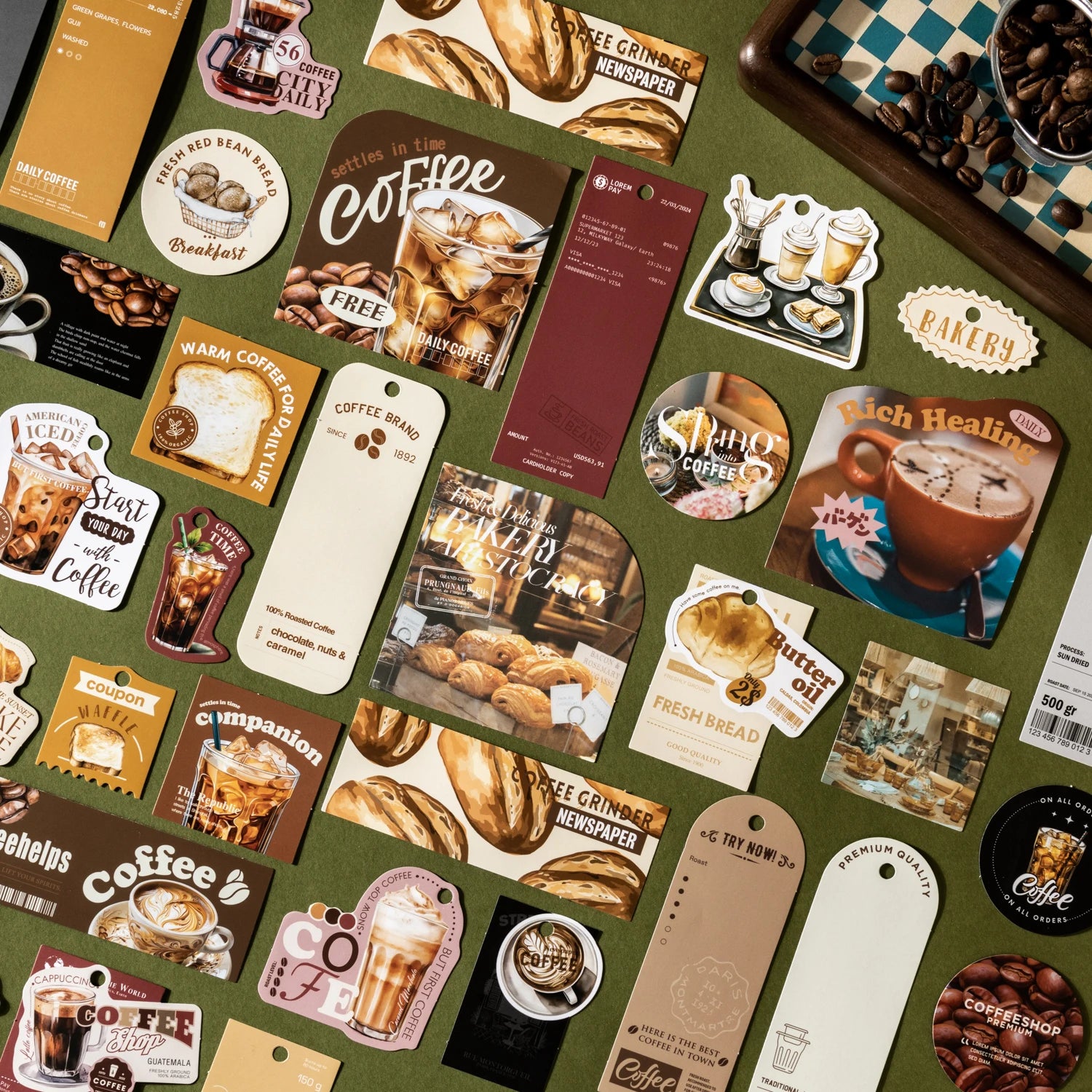 30 Sheets Coffee Theme Punch Hole Stickers for DIY Scrapbooking Guitar Phone Case Notebook Decoration Qme
