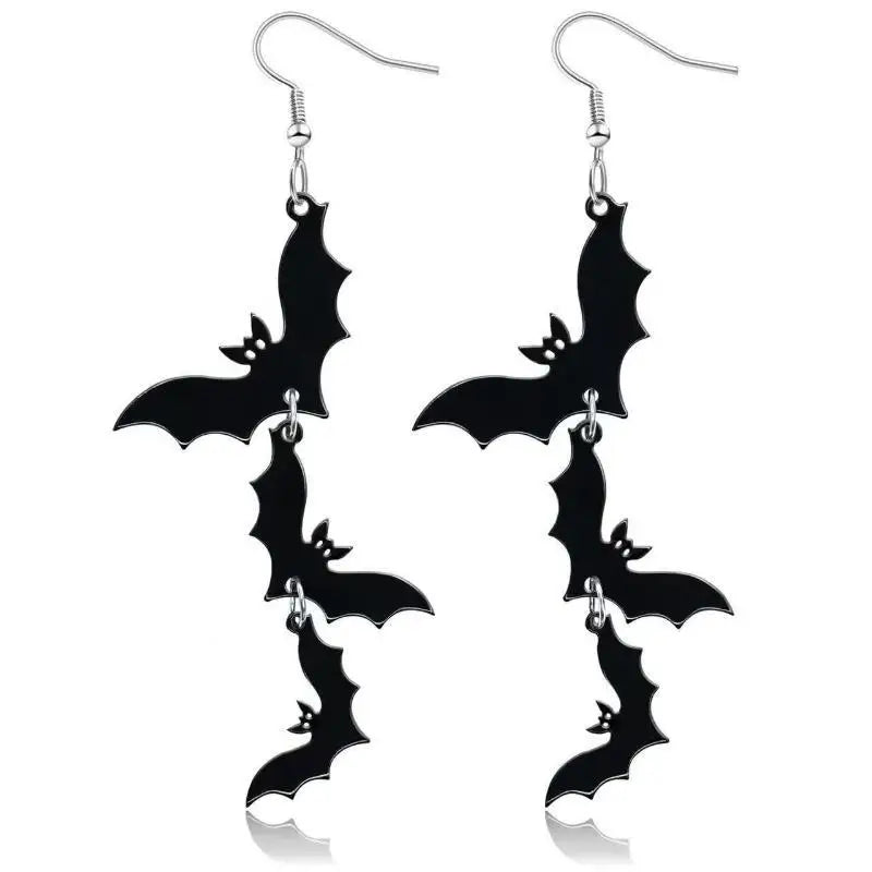 Black Bat Dangle Earrings Hypoallergenic Stainless Steel Hooks Gothic Jewelry for Halloween Cosplay Party Qme one size A1