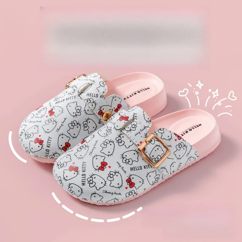 Hello Kitty Cartoon Print Fleece-Lined Cute, Non-Slip Birkenstock-Style Student Sandals Lightweight Slippers with Closed He Qme