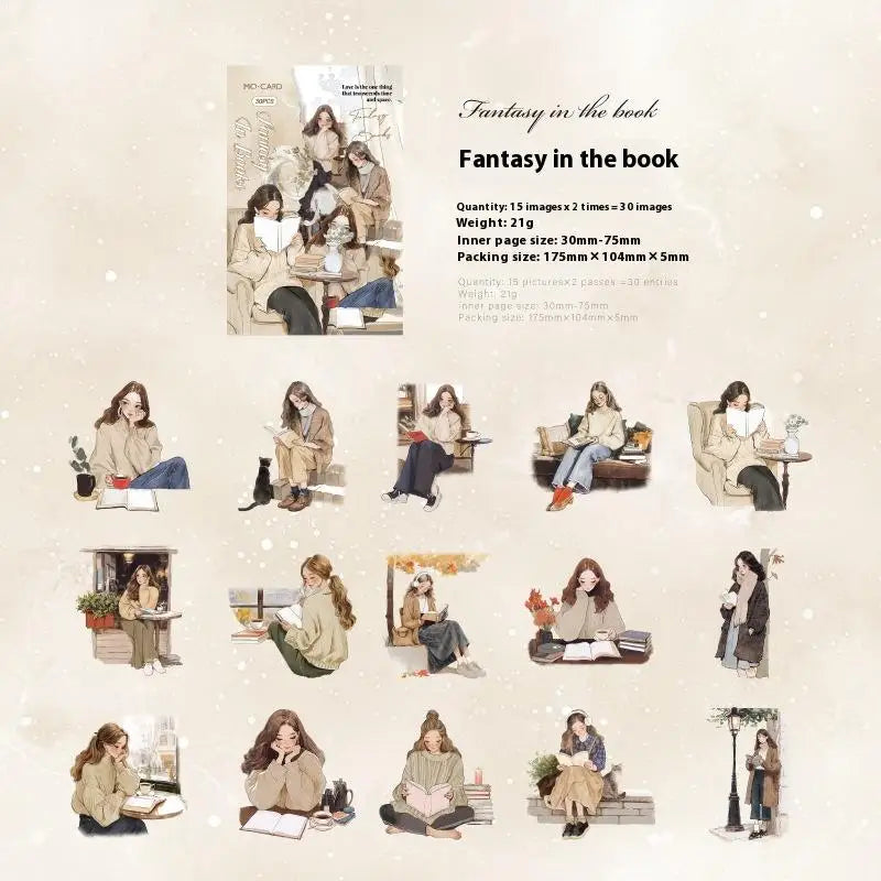 CC1130 Aesthetic Decals Labels Reading Girl Stickers Decorative Diary Qme A3