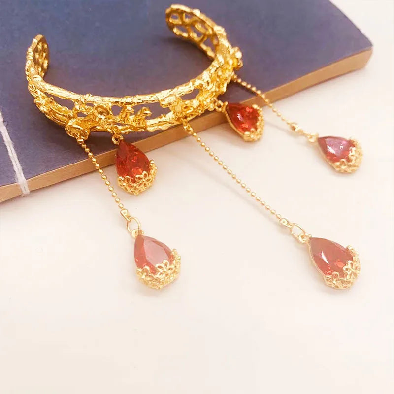 Antique Red Sapphire Water Drop Bell Open Bracelet Flying Sky Dunhuang Ancient Princess Bracelet Classic Ethnic Women's Jewelry Qme