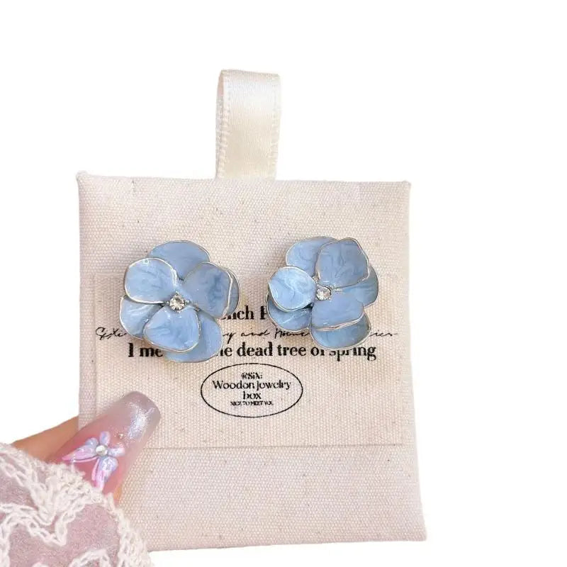 Women's Sweet Blue Enamel Flower Earrings Fashion Lightweight Dainty Jewelry for Spring Summer Casual Wear Holiday Gift Qme