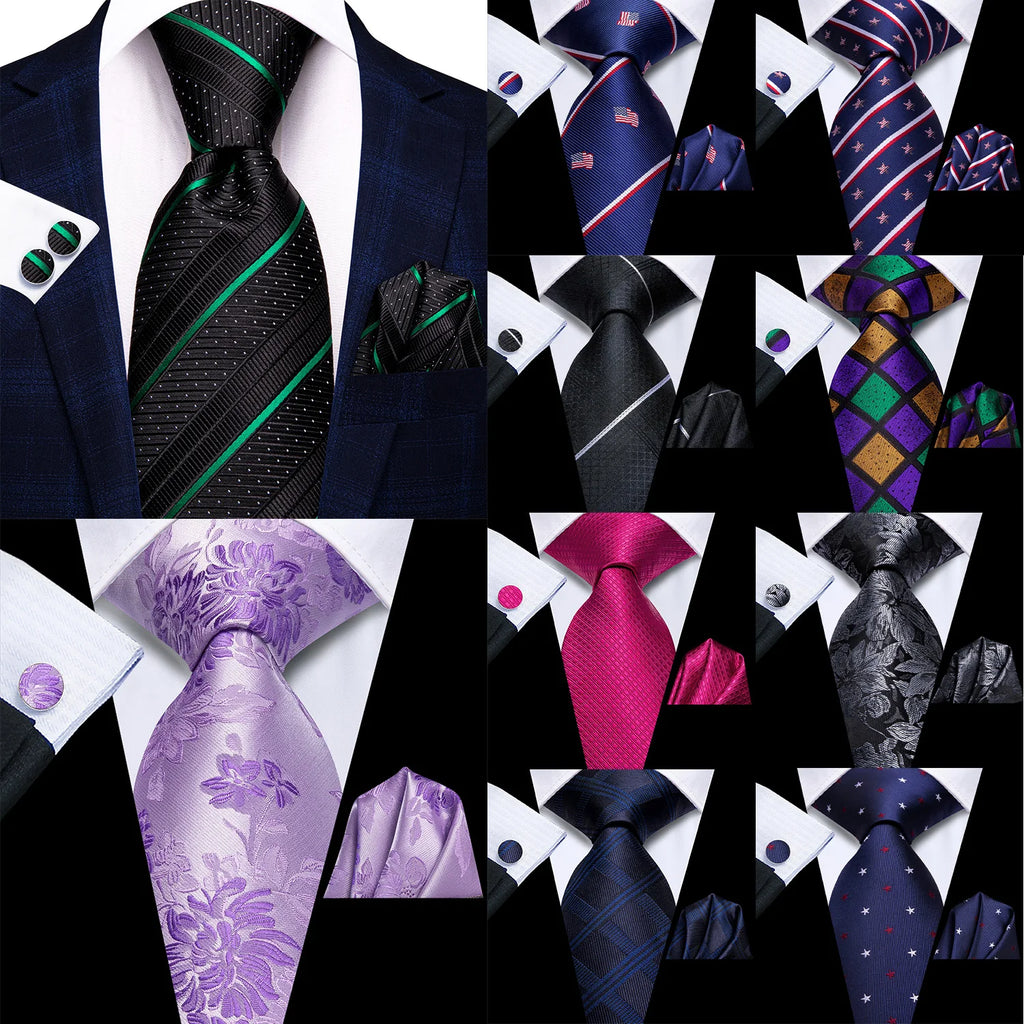 Hi-tie Mens Tie Black Green Purple Geometric Striped Paisley Floral Qme