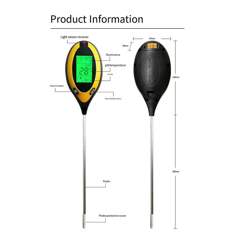 Soil PH Tester 1 Light Moisture Acidity Meter Plant Flowers Qme