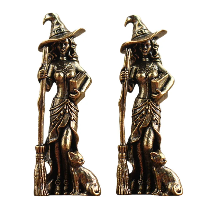 Vintage Witch Broom Brass Guardian Angel Statue Retro Home Decor Crafts For Living Room TV Cabinet Wine Bar Desktop Ornament Qme