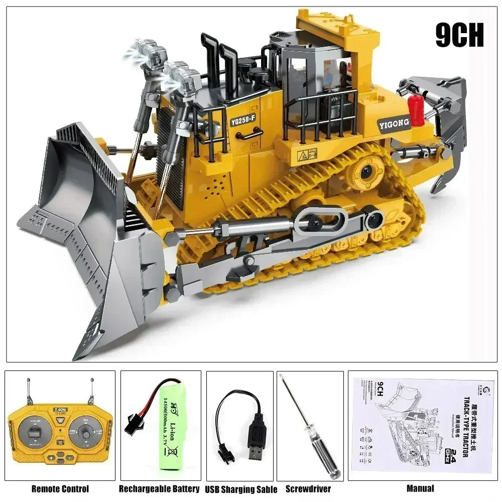 RC Car Children Toy Remote Control Car Toy Boy Radio Control Excavator Dump Truck Bulldozer Electric Grab Pushdozer Kid Toy Gift Qme Bulldozer