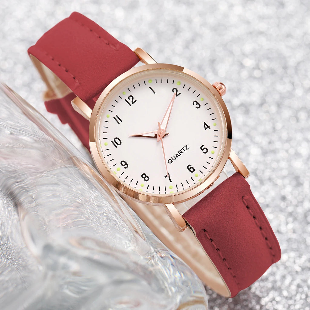 7 Pçs/set Moda Árabe Dial Mulheres Relógio de Quartzo Casual Pulseira de Couro Relógios de Pulso (Sem Caixa) Qme