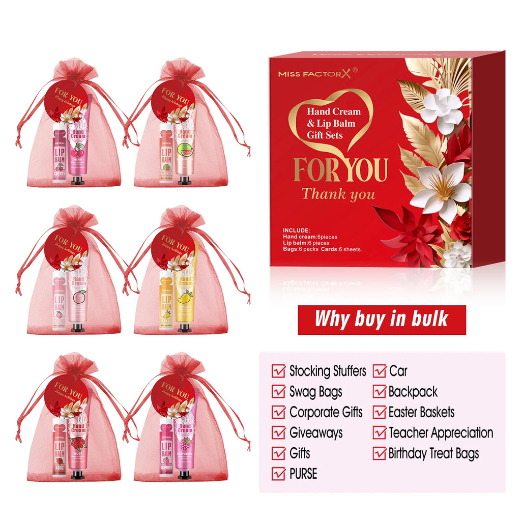 24PCS/box lip balm in bulk, hand cream in bulk thank you card and red gauze bag, wedding gift to guests, Christmas and New Year Qme