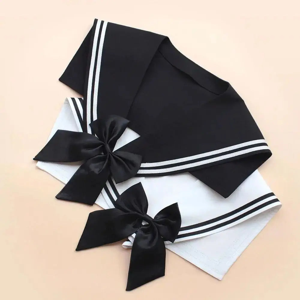 Elegant Cape Striped Sailor Fake Collar Black Cloak Blouse False Collars Korean Style Academy Style Detachable Collar Female Qme