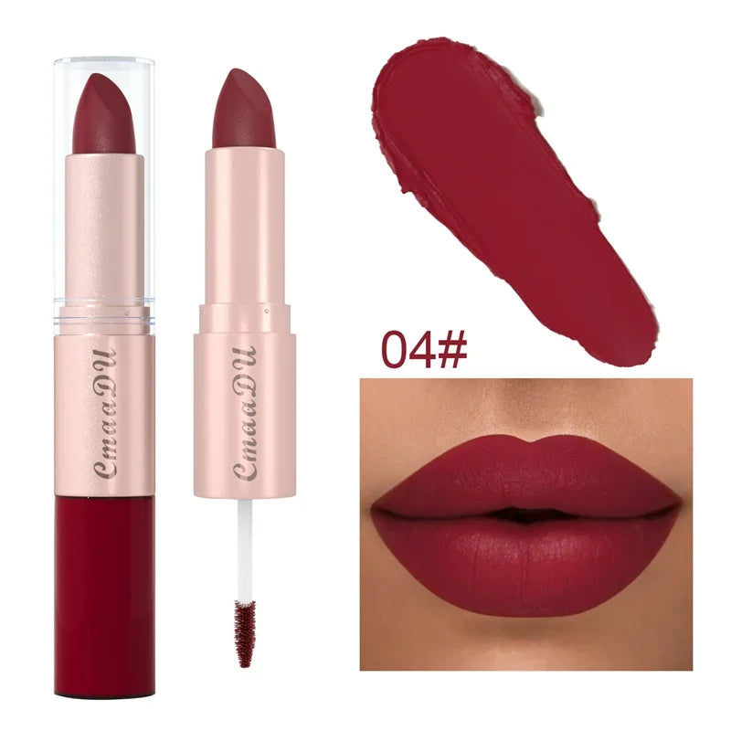 2 In 1 Double-ended Lipstick Lip Liner Pen Matte Pigment Non-stick Cup Skin Color 24H Lasting Waterproof Makeup Beauty Cosmetics Qme 04