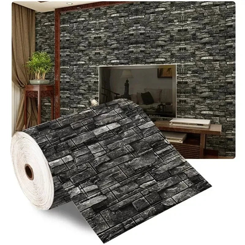 Waterproof 3D Brick Pattern Wallpaper 77cmx70cm Self Adhesive Wall Qme retro black 77x70cm 5pcs