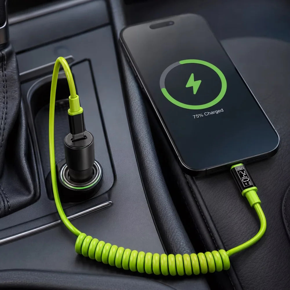 PD 240W USB C Spring Telescopic Quick Charger Spring Wire USB to Type C Cable Quick Data Cord for iPhone HUAWEI Samsung Xiaomi Qme