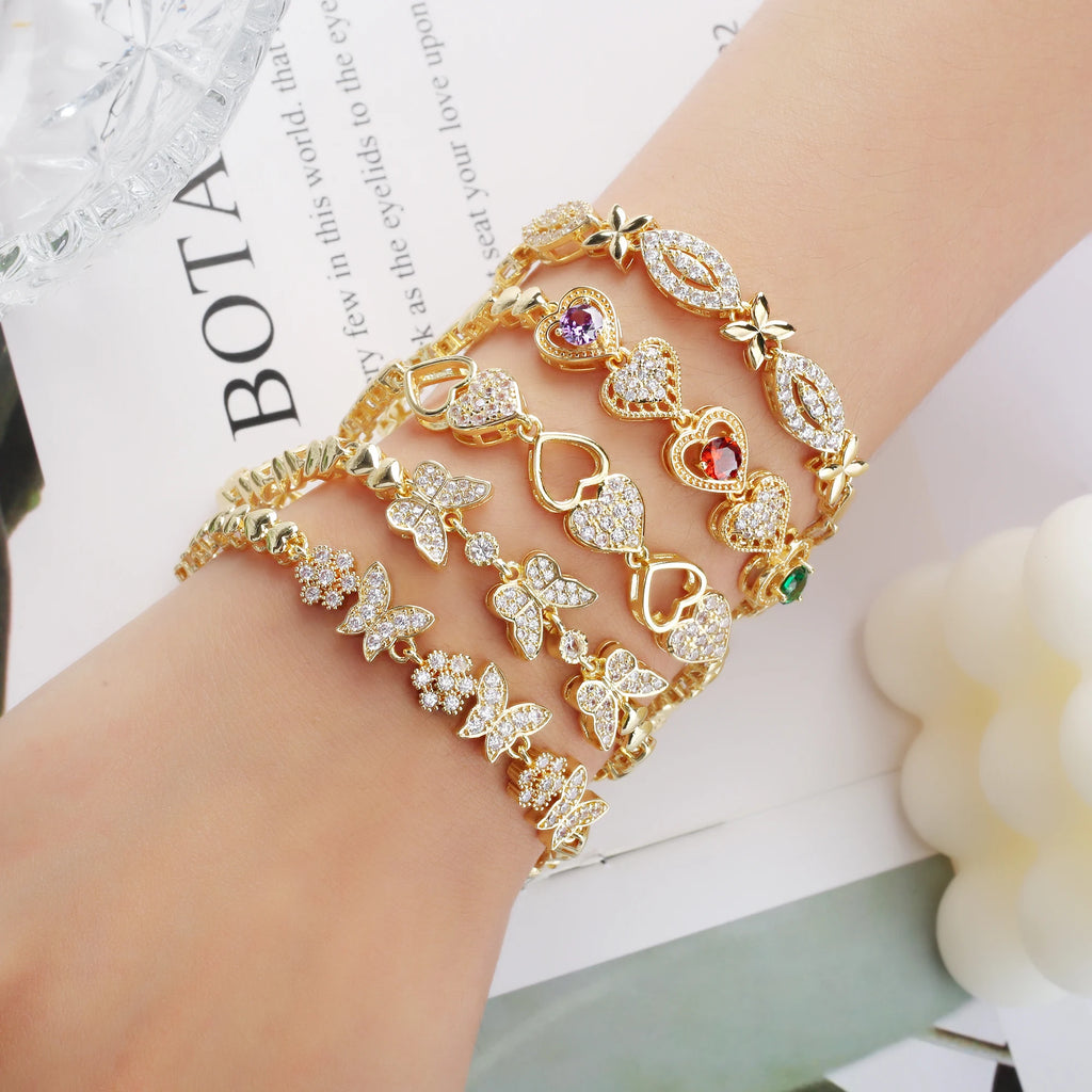10 Style Classic Shiny CZ Heart Shaped Butterfly Star Geometric Bracelet Delicate For Women Party Wedding Jewelry Gift Wholesale Qme
