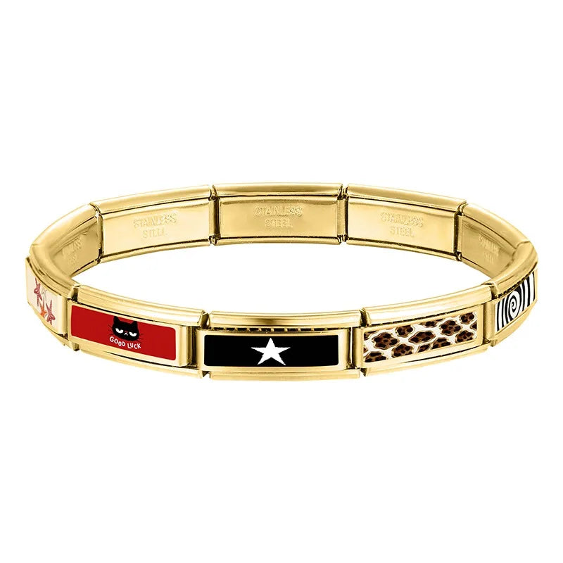 New Vintage Golden Charm Leopard Pattern Star Cat Starfish Shell Italian Charm Links Fit 9MM Stainless Steel Bracelet DIY Making Qme