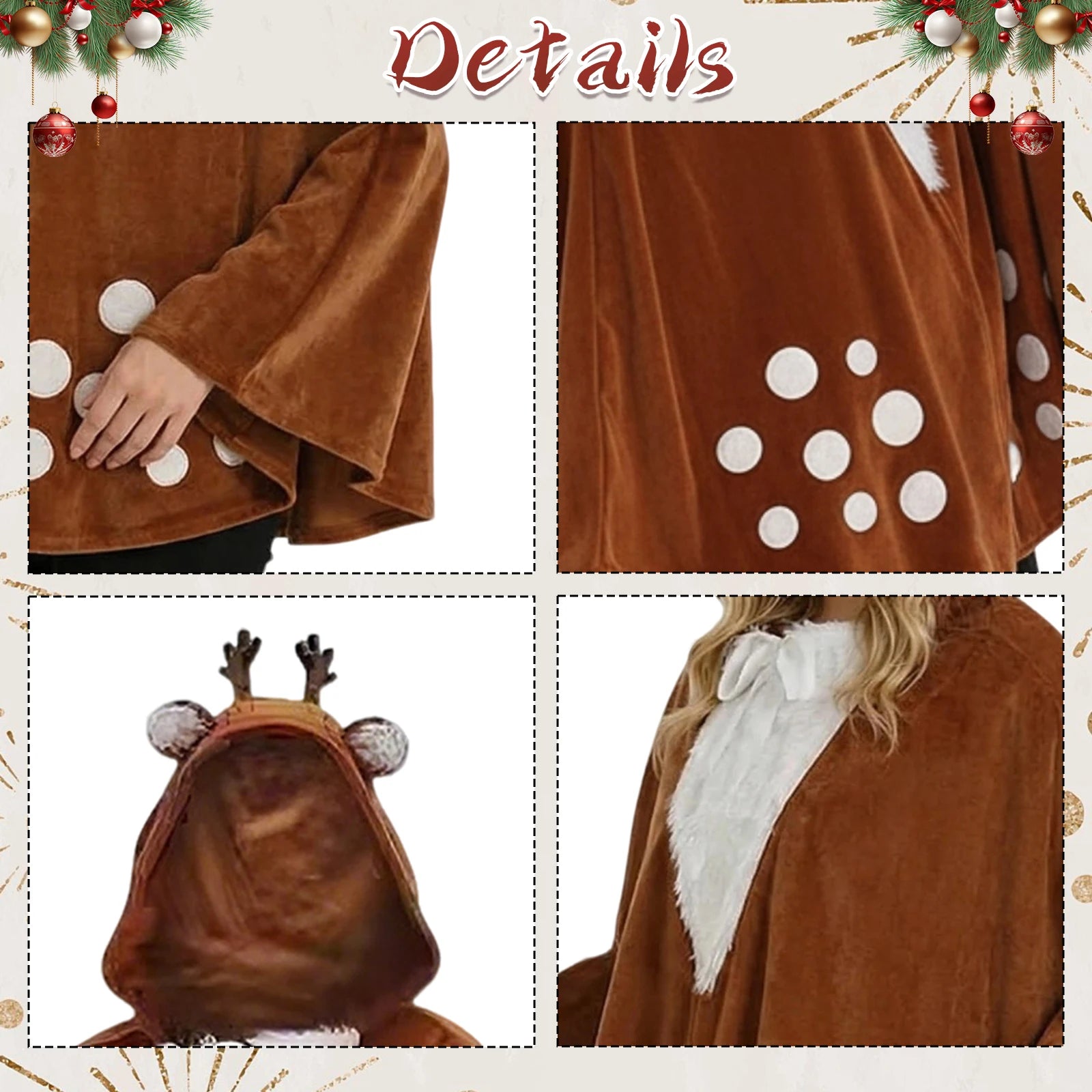 Deer Costume Deer Cape Animal Costume Adult Deer Christmas Halloween Cosplay Costume Ponchos Qme