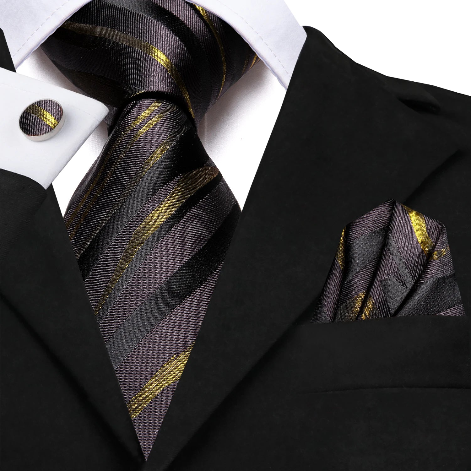 Hi-tie Formal Striped Men's Elegant Tie Handkerchief Cufflinks Qme 4001-3426