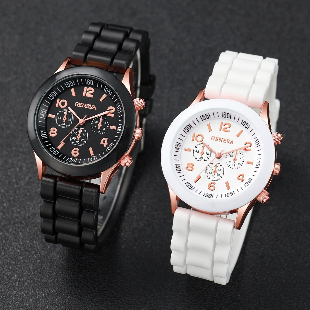 Couple Watch Bracelet Geneva Silicone Quartz Wristwatch Matching Qme