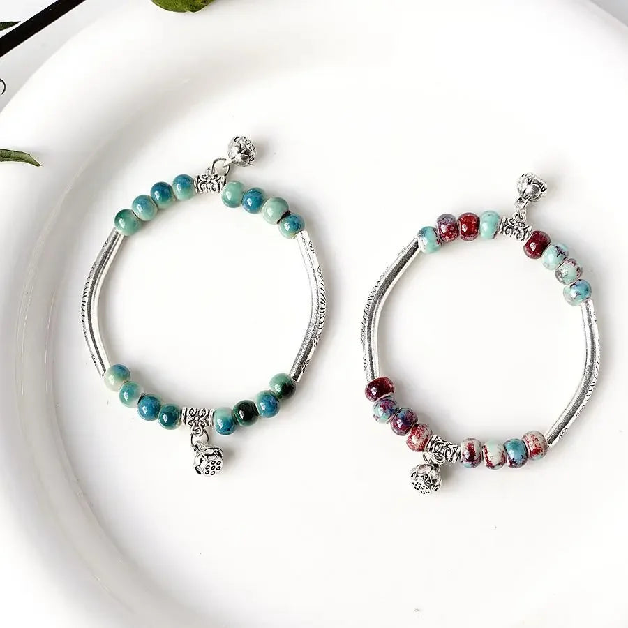 Cute Creative Lotus Handmade Ceramic Forest Bracelet National Style Pendant Classic Chinese Style Bracelet Wholesale Qme