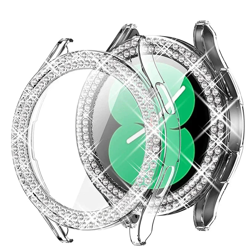 Bling Diamond Case for Samsung Galaxy Watch 7 6 5 4 PC Protective Case 40mm 44mm Screen Protector bumper Transparent Cover Qme Transparent For Galaxy Watch6 40