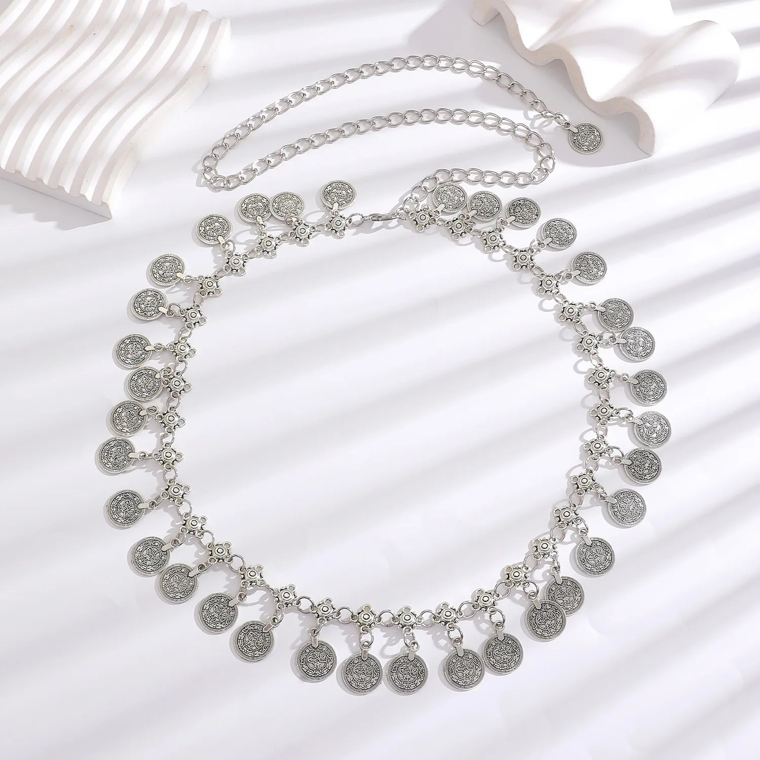 Women's Slim Decorative Waist Chain Silver Ethnic Tassel Belt Dresses