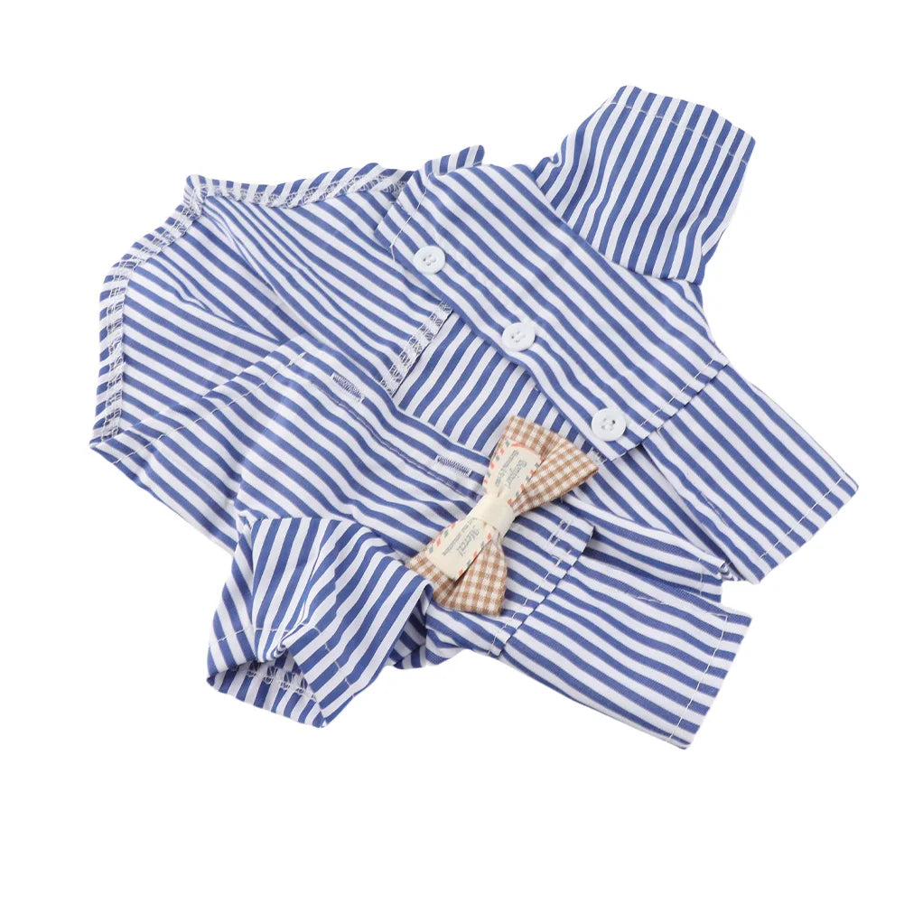 Striped Dog Shirt Breathable Short Sleeve Puppy Clothes with Bow Casual Pet Outfit for Teddy Pomeranian Spring Autumn Wear Qme